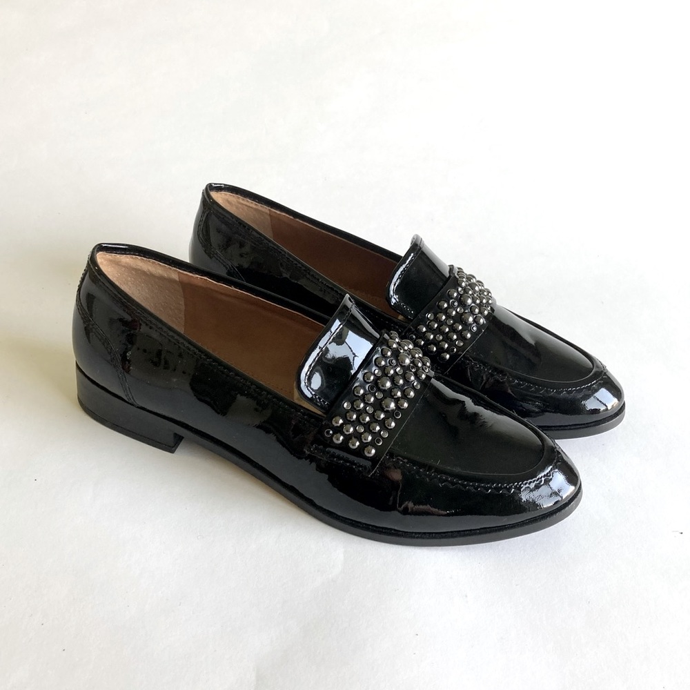 Franco Sarto Black Patent Leather Oxford Loafers size 7.5